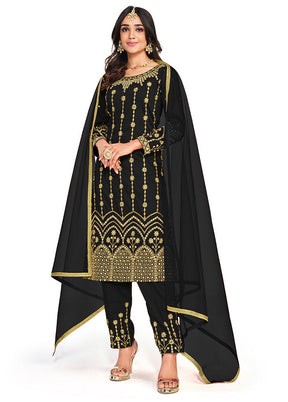 3 Pc Black Unstitched Silk Suit Set - Indian Silk House Agencies