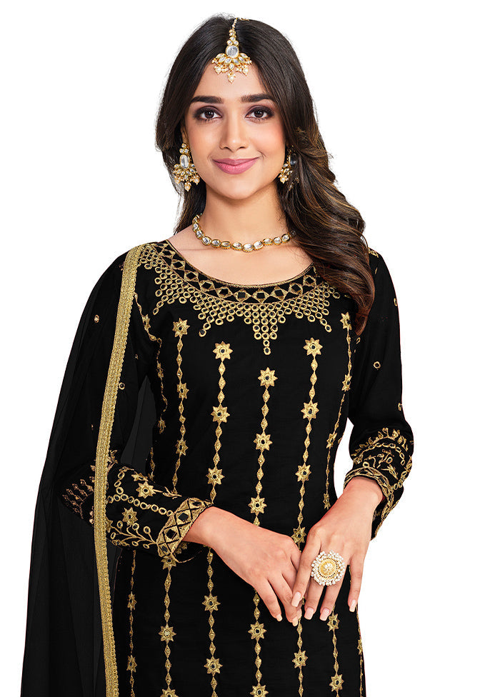 3 Pc Black Unstitched Silk Suit Set - Indian Silk House Agencies