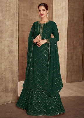 3 Pc Green Unstitched Georgette Suit Set - Indian Silk House Agencies