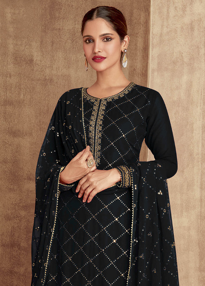 3 Pc Black Unstitched Georgette Suit Set - Indian Silk House Agencies