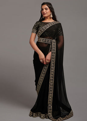 Black Chiffon Silk Saree With Blouse Piece - Indian Silk House Agencies