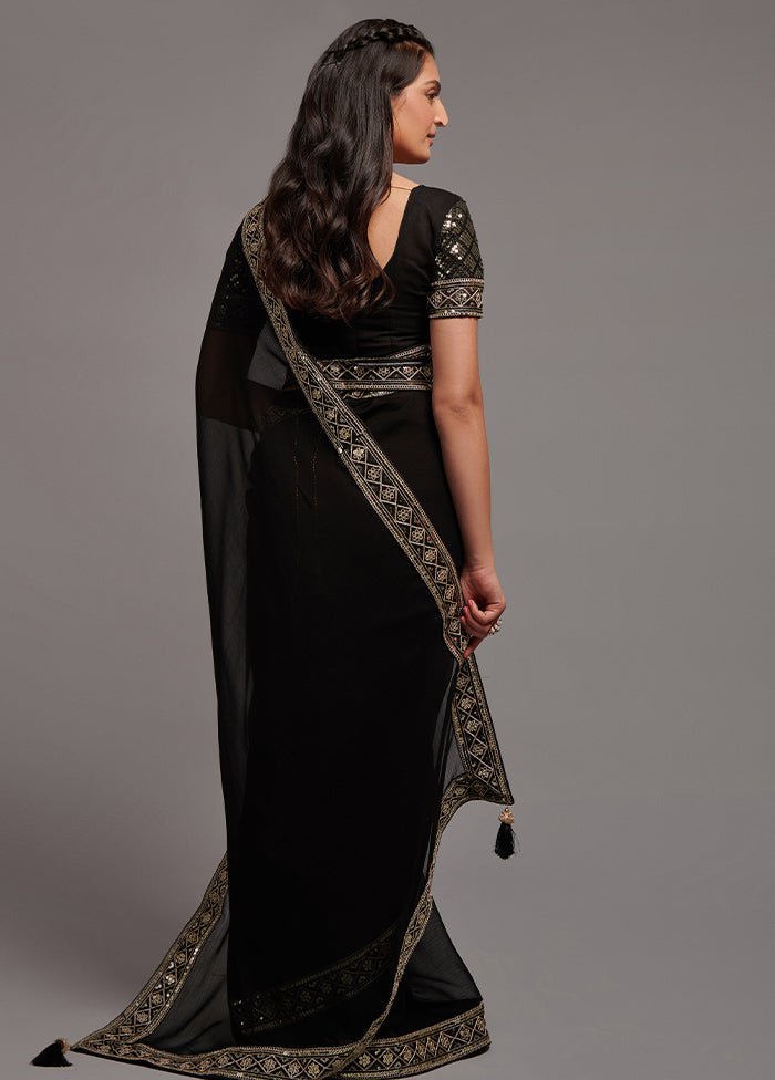 Black Chiffon Silk Saree With Blouse Piece - Indian Silk House Agencies