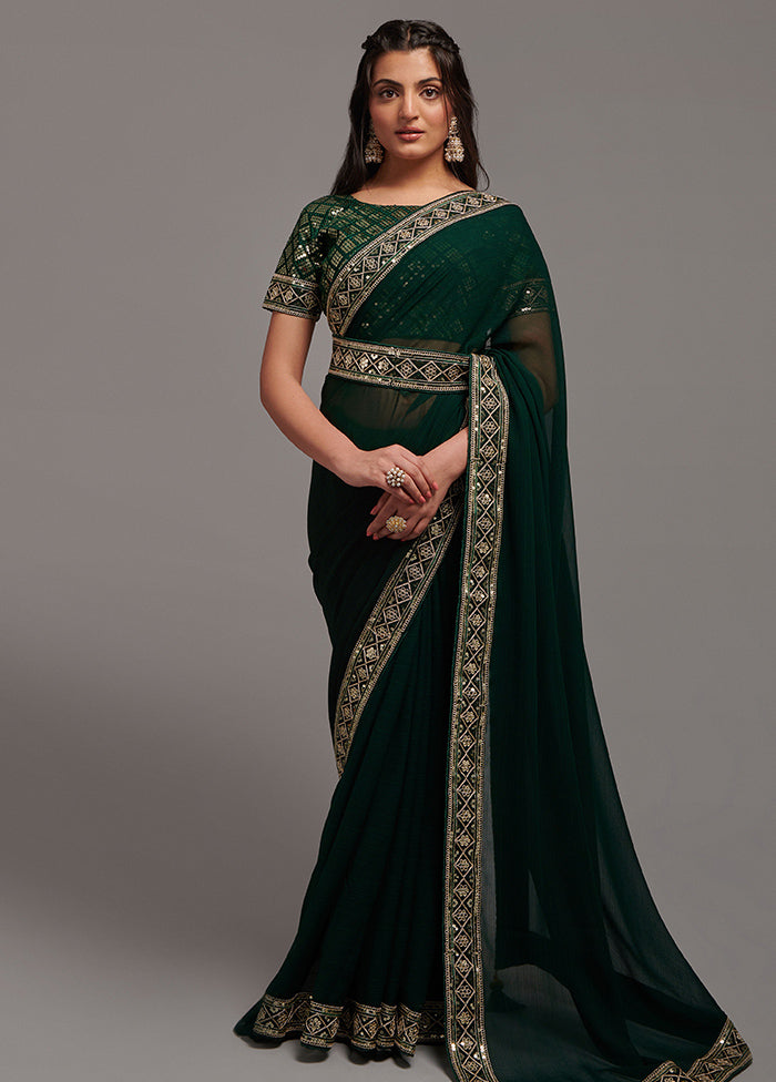 Green Chiffon Silk Saree With Blouse Piece - Indian Silk House Agencies