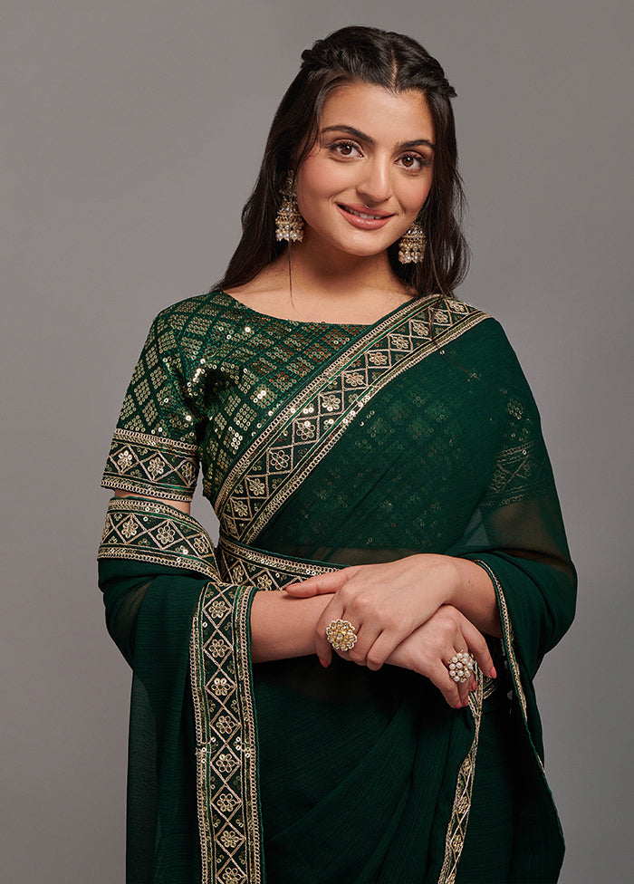 Green Chiffon Silk Saree With Blouse Piece - Indian Silk House Agencies