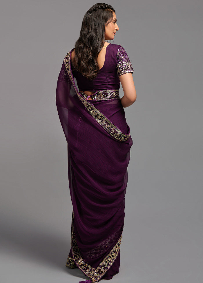 Wine Chiffon Silk Saree With Blouse Piece - Indian Silk House Agencies