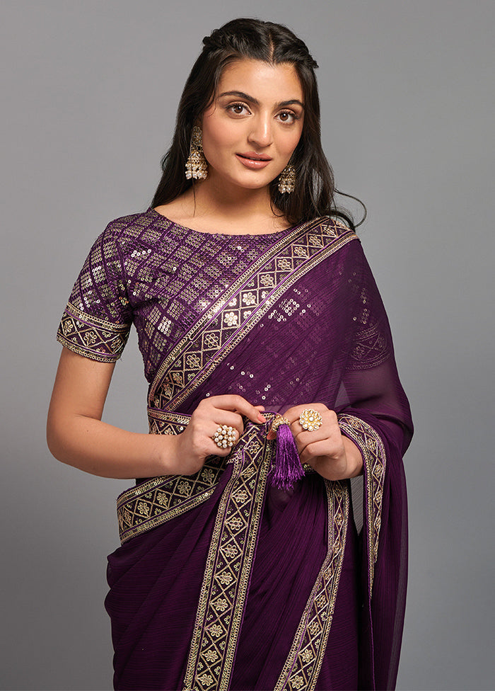 Wine Chiffon Silk Saree With Blouse Piece - Indian Silk House Agencies