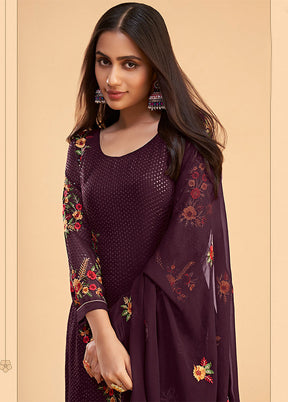 3 Pc Wine Semi Stitched Georgette Suit Set - Indian Silk House Agencies