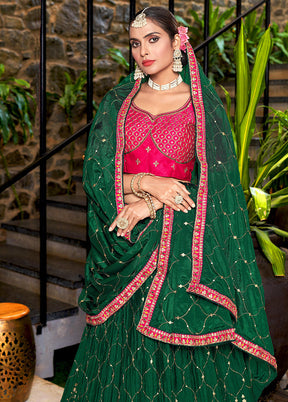 3 Pc Green Silk Semi Stitched Lehenga Set - Indian Silk House Agencies