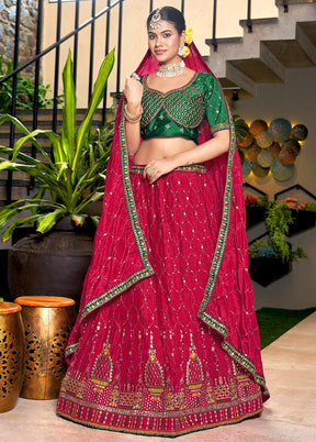 3 Pc Red Silk Semi Stitched Lehenga Set - Indian Silk House Agencies