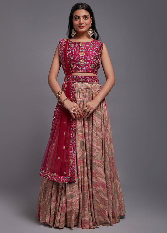 3 Pc Pink Viscose Semi Stitched Lehenga Set - Indian Silk House Agencies