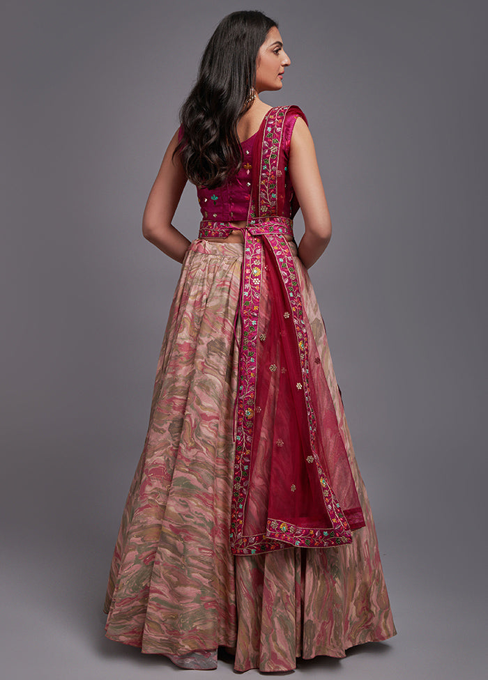 3 Pc Pink Viscose Semi Stitched Lehenga Set - Indian Silk House Agencies