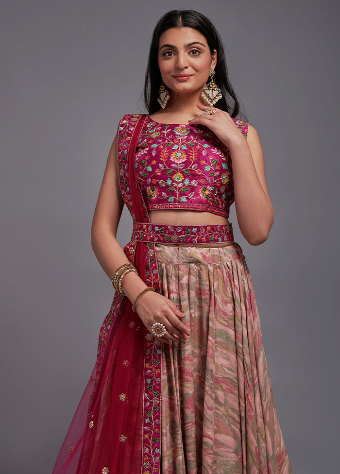 3 Pc Pink Viscose Semi Stitched Lehenga Set - Indian Silk House Agencies