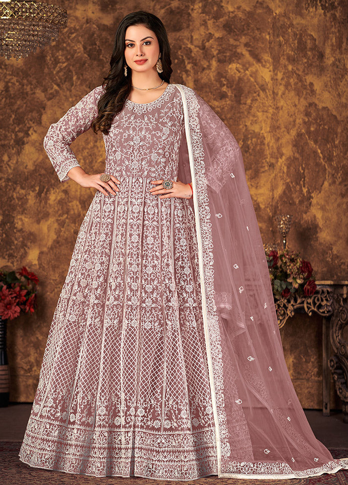 Mauve Semi Stitched Net Indian Dress
