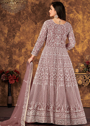 Mauve Semi Stitched Net Indian Dress