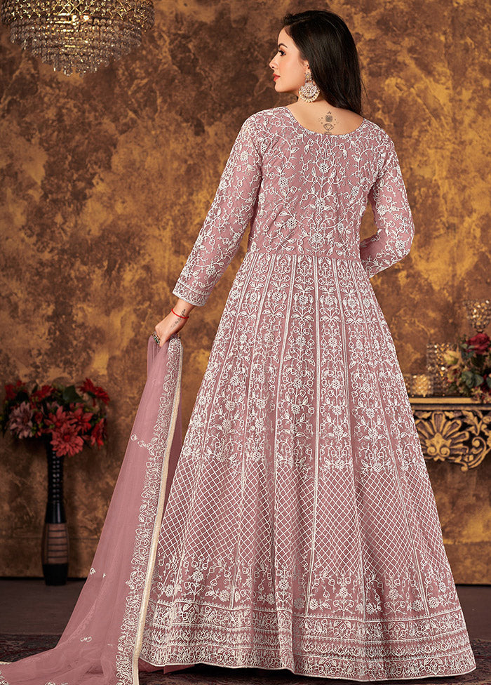 Pink Semi Stitched Net Indian Dress