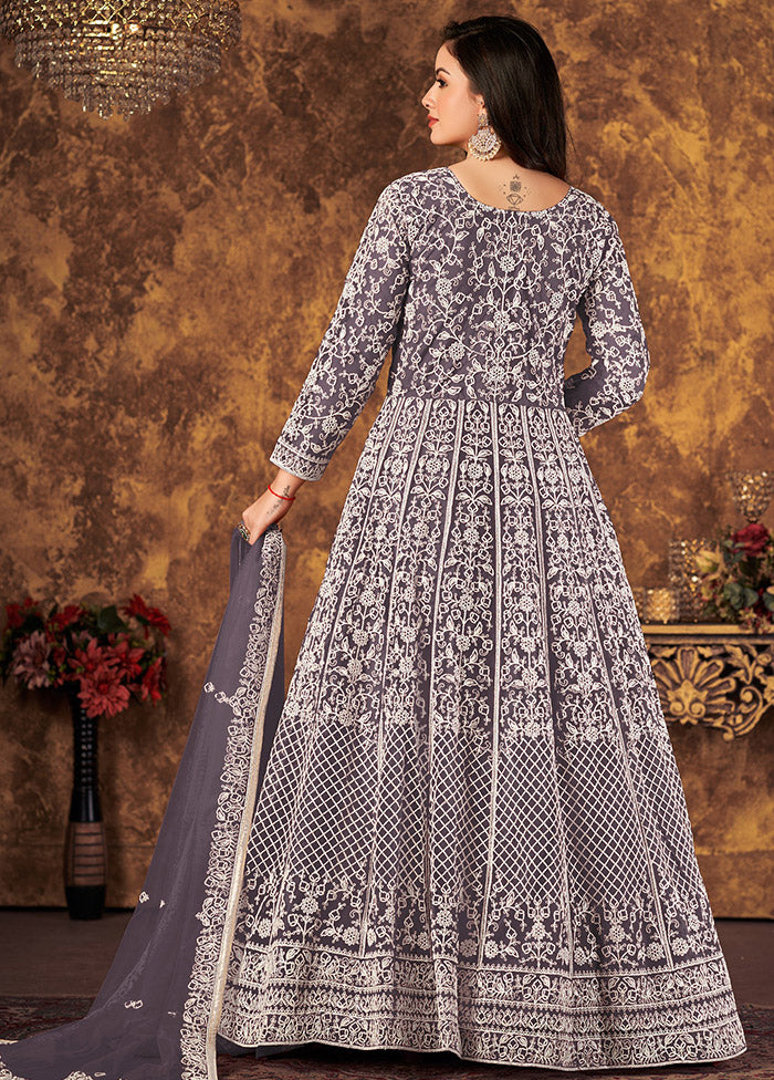 Purple Semi Stitched Net Indian Dress