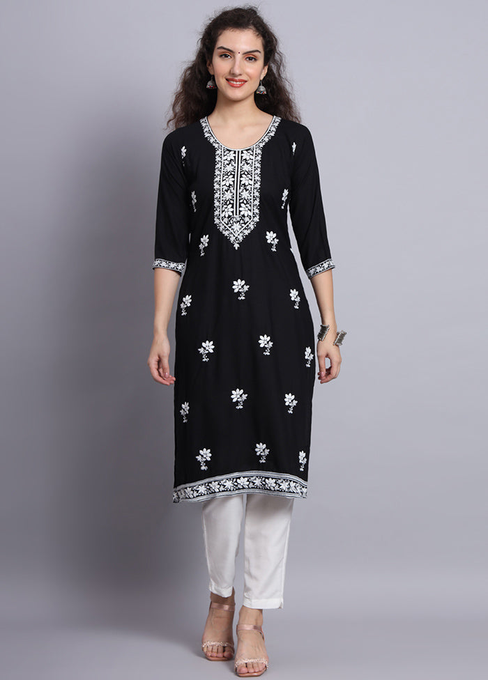 Black Readymade Rayon Chikankari Kurti - Indian Silk House Agencies