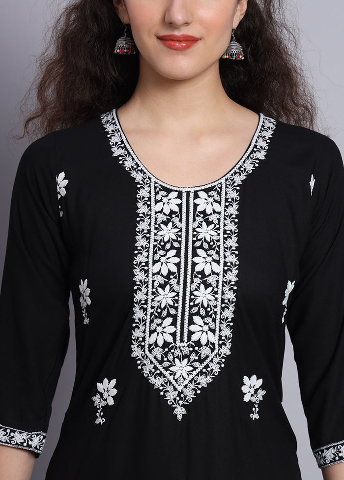 Black Readymade Rayon Chikankari Kurti - Indian Silk House Agencies