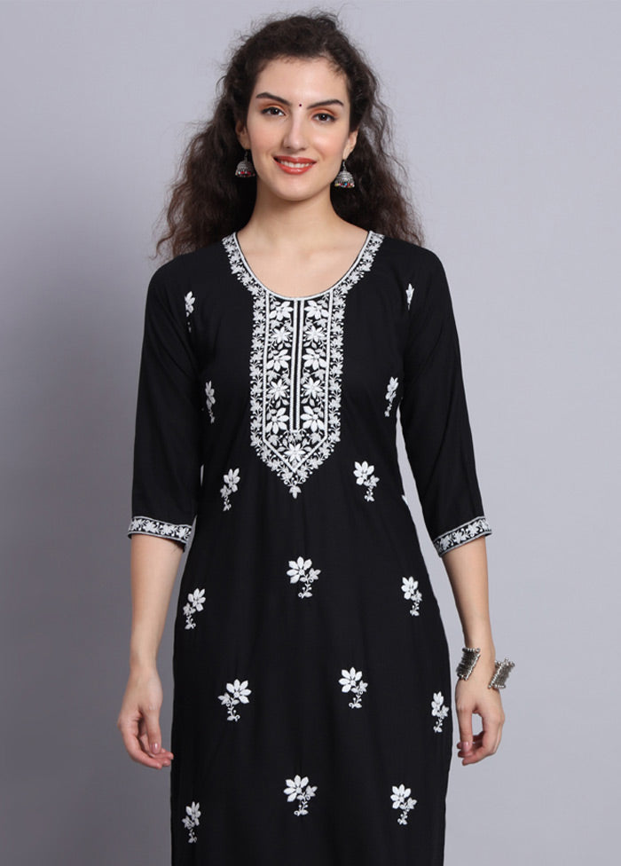 Black Readymade Rayon Chikankari Kurti - Indian Silk House Agencies