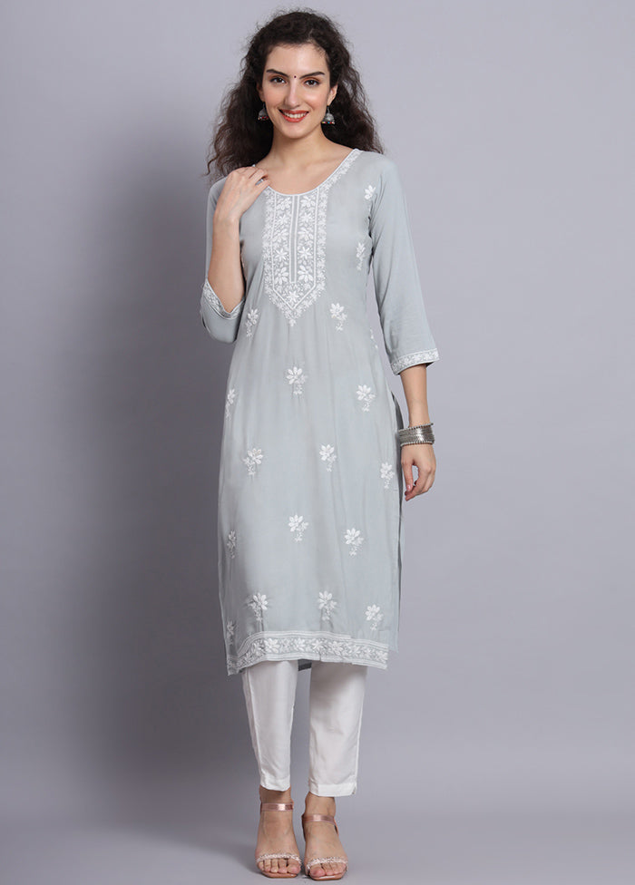 Grey Readymade Rayon Chikankari Kurti - Indian Silk House Agencies