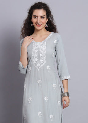 Grey Readymade Rayon Chikankari Kurti - Indian Silk House Agencies