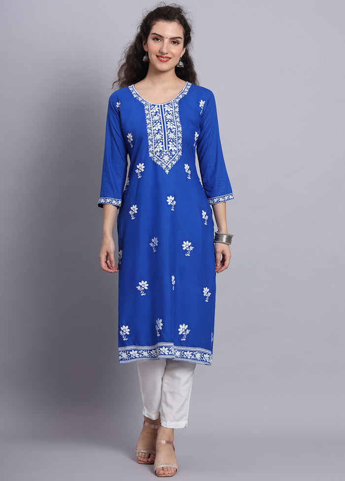 Blue Readymade Rayon Chikankari Kurti - Indian Silk House Agencies