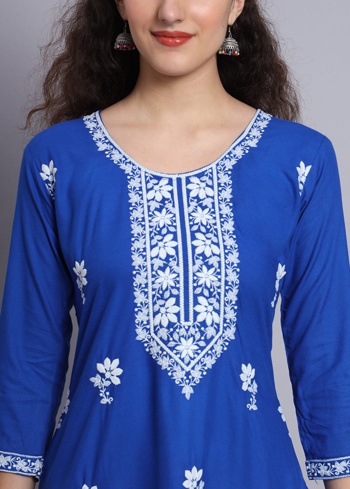 Blue Readymade Rayon Chikankari Kurti - Indian Silk House Agencies