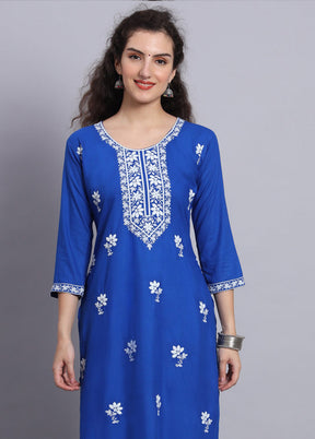 Blue Readymade Rayon Chikankari Kurti - Indian Silk House Agencies