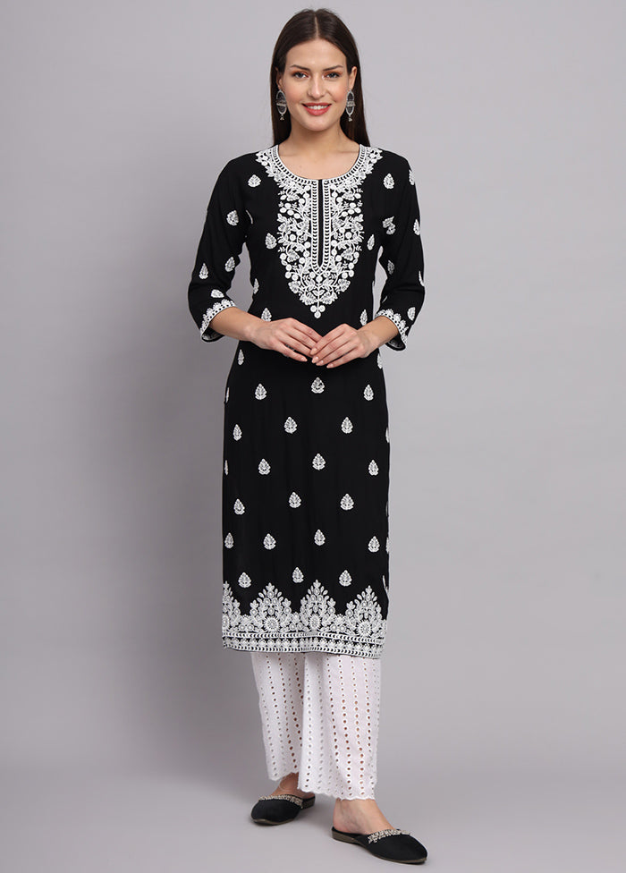 Black Readymade Rayon Chikankari Kurti - Indian Silk House Agencies