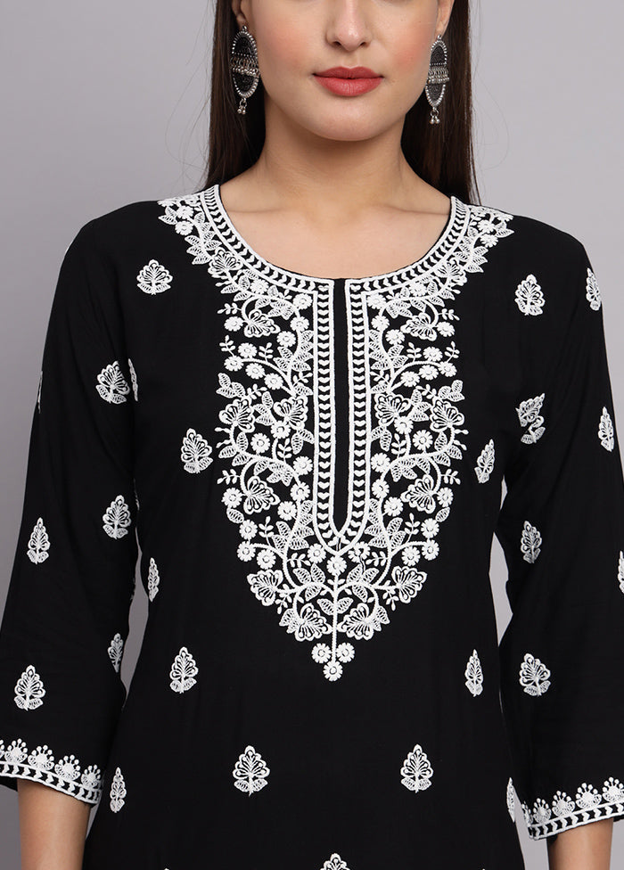 Black Readymade Rayon Chikankari Kurti - Indian Silk House Agencies