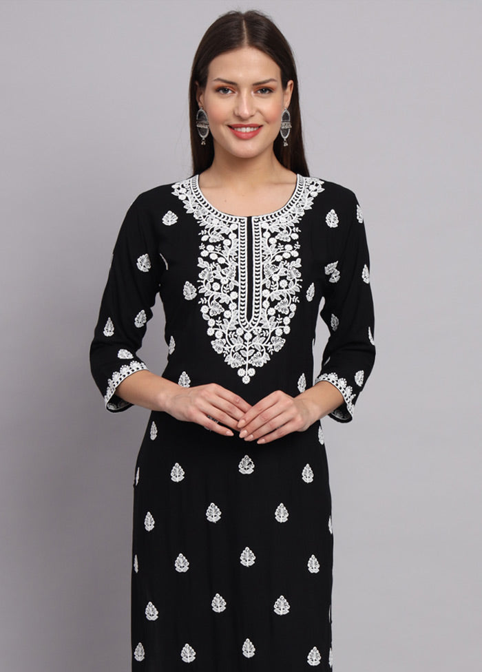 Black Readymade Rayon Chikankari Kurti - Indian Silk House Agencies