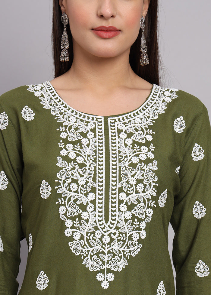 Green Readymade Rayon Chikankari Kurti - Indian Silk House Agencies