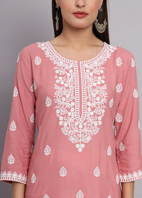 Pink Readymade Rayon Chikankari Kurti - Indian Silk House Agencies