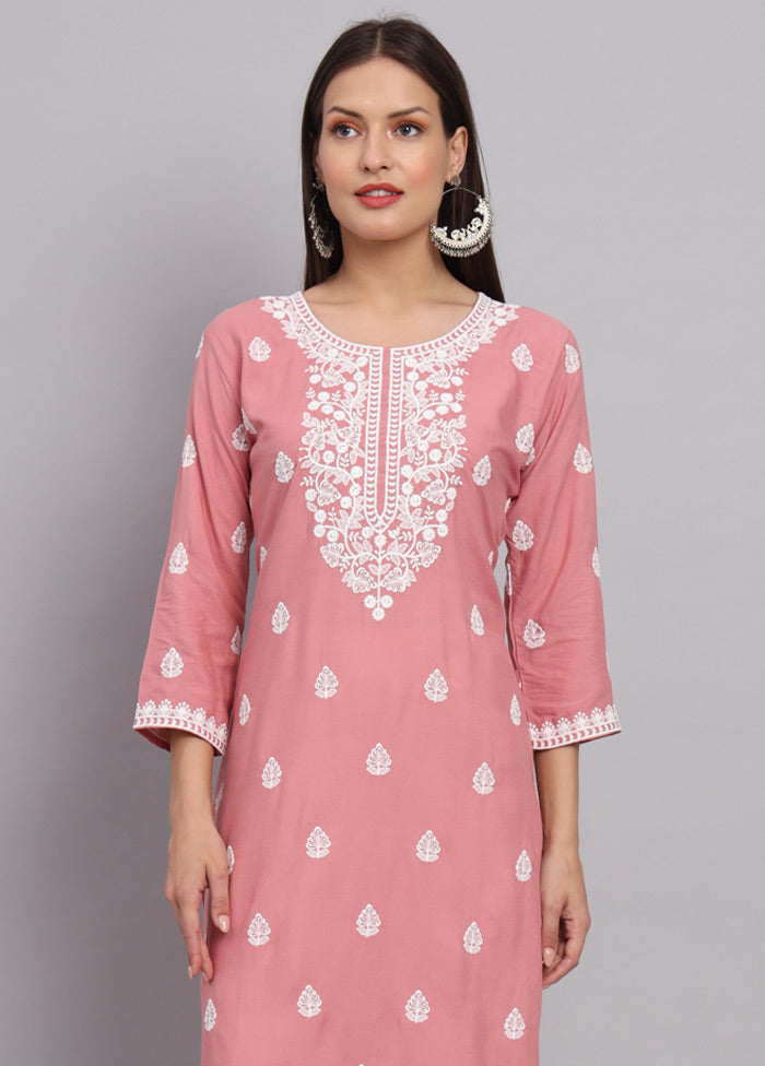 Pink Readymade Rayon Chikankari Kurti - Indian Silk House Agencies