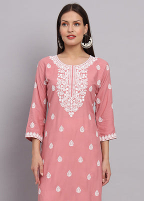 Pink Readymade Rayon Chikankari Kurti - Indian Silk House Agencies