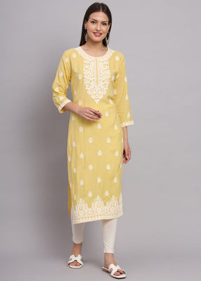 Yellow Readymade Rayon Chikankari Kurti - Indian Silk House Agencies