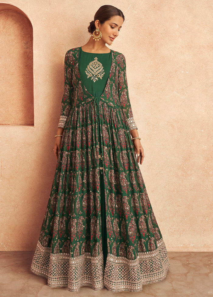 3 Pc Green Unstitched Silk Suit Set