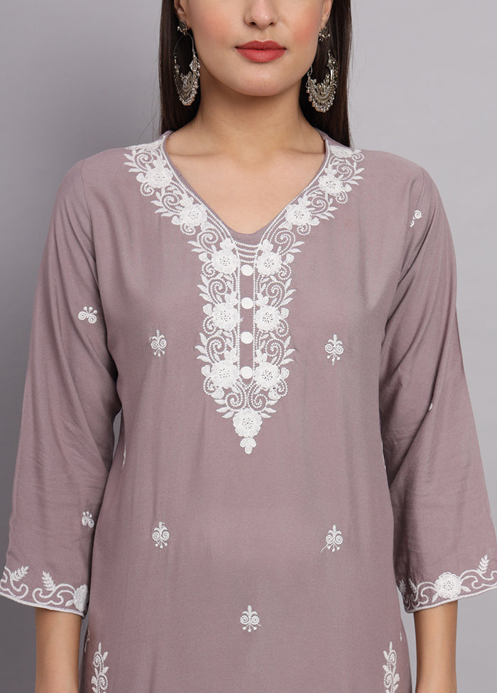 Grey Readymade Rayon Kurti