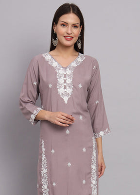 Grey Readymade Rayon Chikankari Kurti - Indian Silk House Agencies