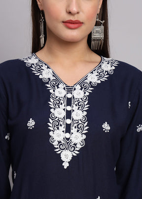 Blue Readymade Rayon Chikankari Kurti - Indian Silk House Agencies