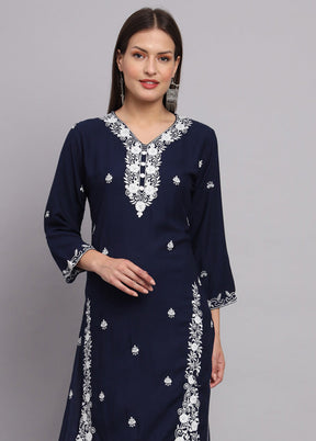 Blue Readymade Rayon Chikankari Kurti - Indian Silk House Agencies