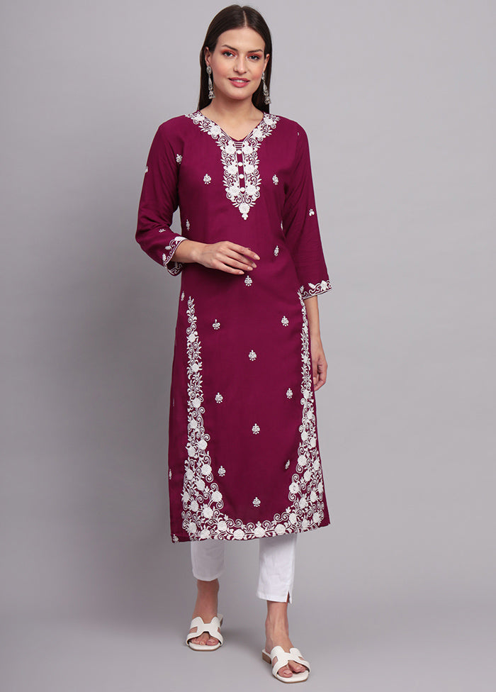 Purple Readymade Rayon Chikankari Kurti - Indian Silk House Agencies