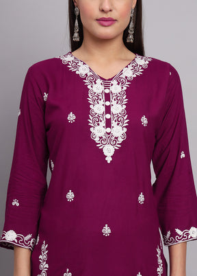 Purple Readymade Rayon Kurti