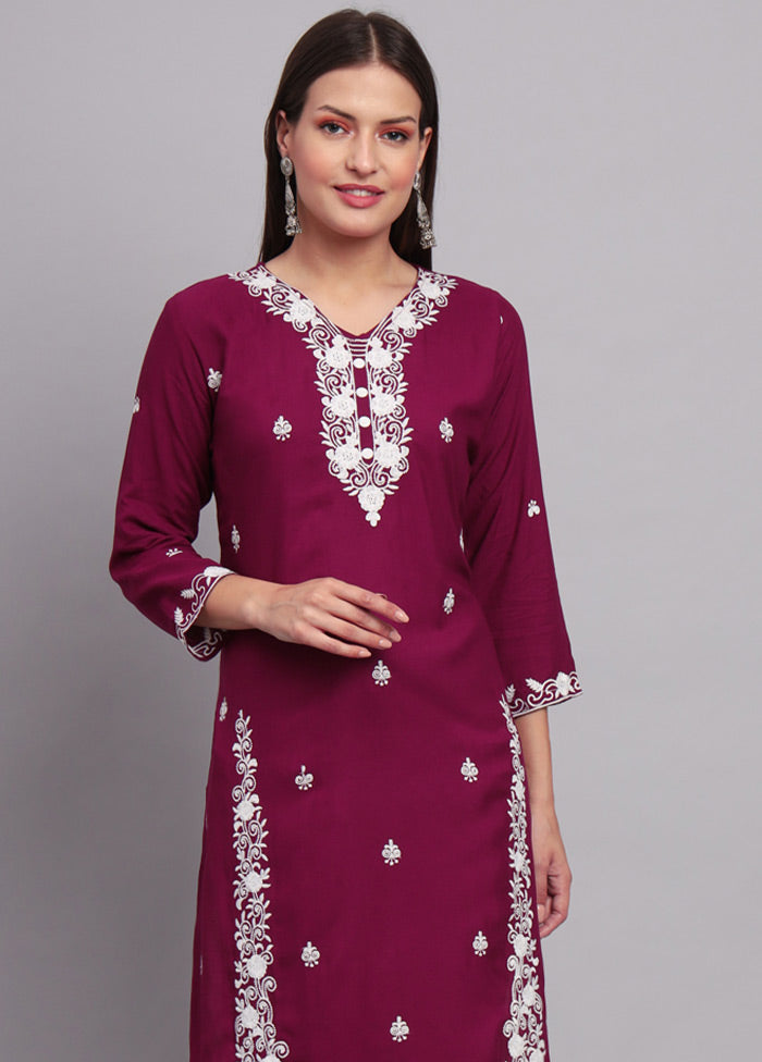 Purple Readymade Rayon Chikankari Kurti - Indian Silk House Agencies