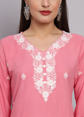 Pink Readymade Rayon Chikankari Kurti - Indian Silk House Agencies