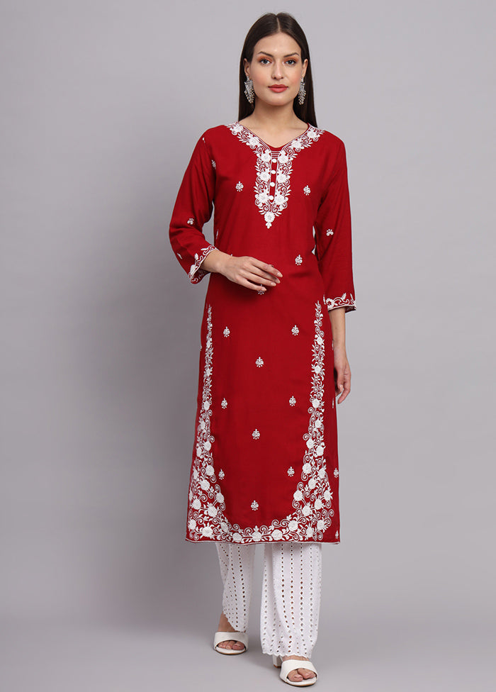 Red Readymade Rayon Kurti