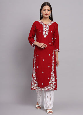 Red Readymade Rayon Kurti - Indian Silk House Agencies