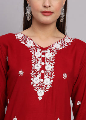 Red Readymade Rayon Kurti