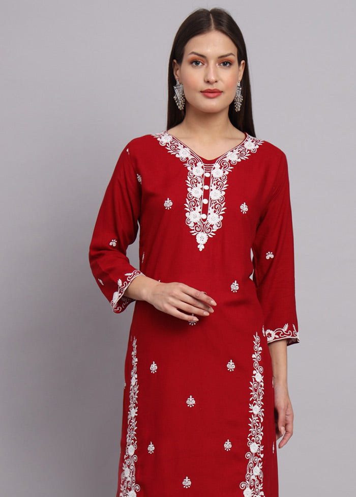 Red Readymade Rayon Kurti