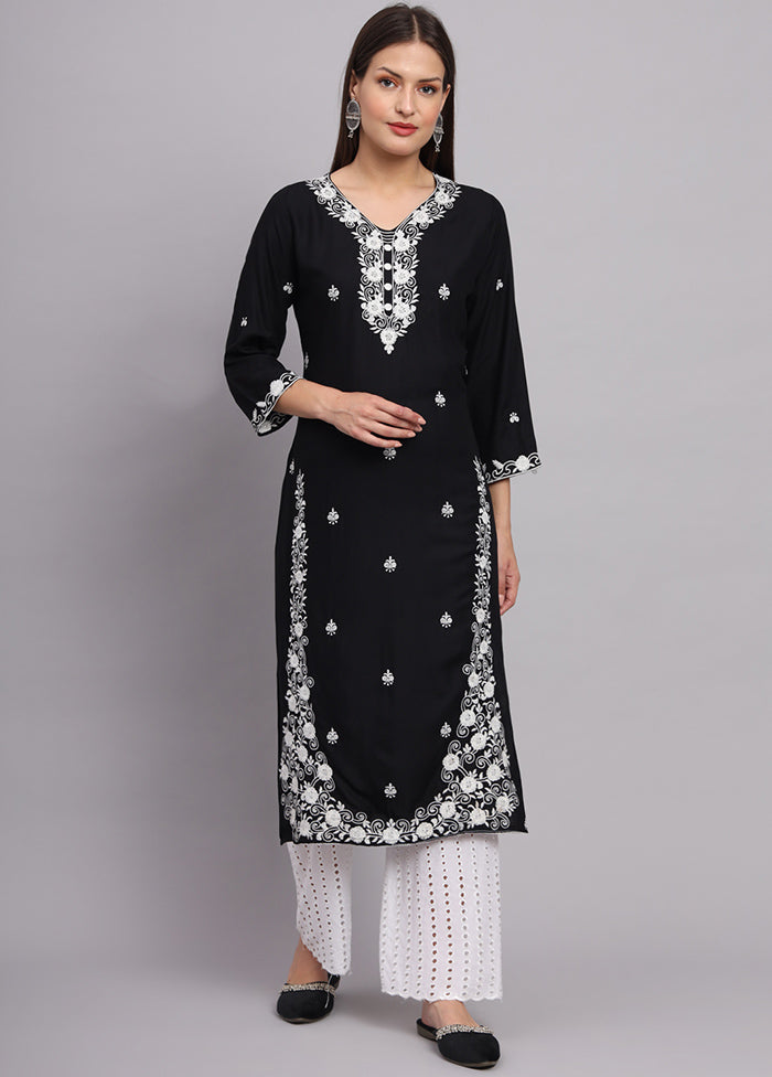 Black Readymade Rayon Chikankari Kurti - Indian Silk House Agencies